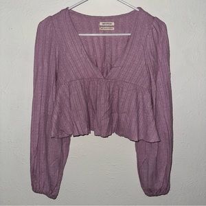Urban Outfitters crop lavender purple peplum v neck baggy sleeves sweater top XS